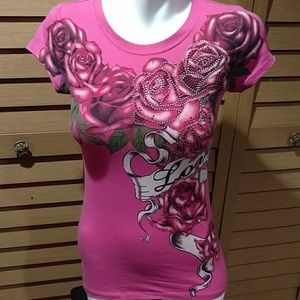 Rose Design Bling Fitted Tee